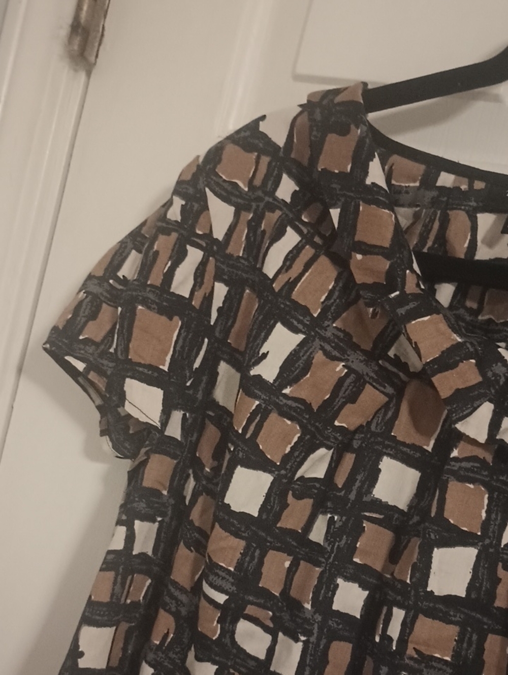 Talbots Brown, Black & White Grid-Pattern Short Sleeve Blouse - Picture 5 of 8
